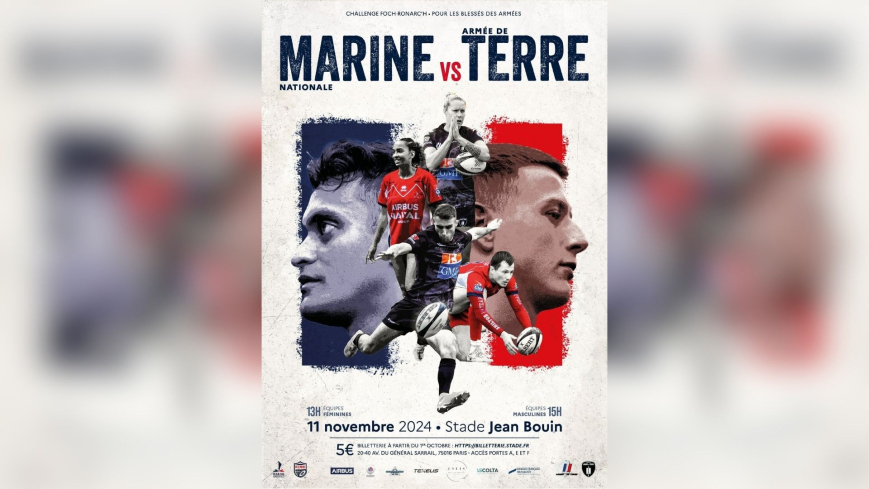 11 novembre 2024 : venez assister au coup d’envoi du désormais célèbre match de rugby opposant la Marine à l’armée de Terre. Et cela sert une bonne cause : le soutien à nos blessés